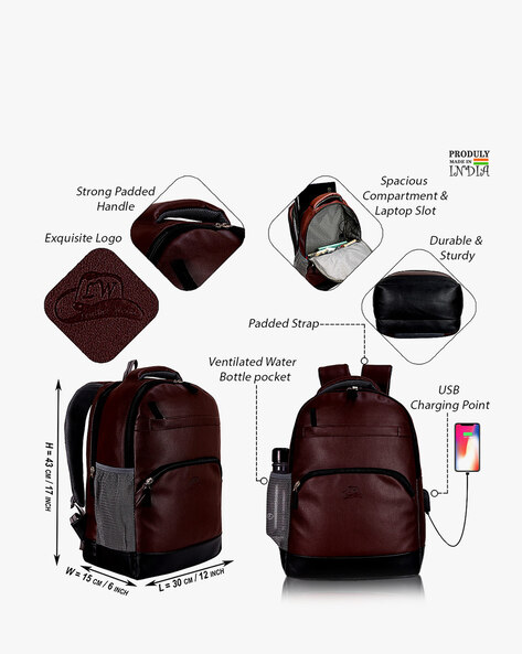 15 HBH Luxur Brown Leather Laptop Backpack Capacity 35 L