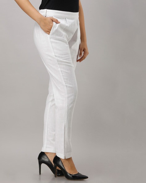 Buy Online White cotton lycra Pants for Women  Girls at Best Prices in  Biba IndiaBOTTOMW16831SS21W