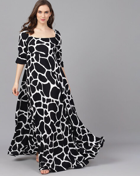 Animal Print Flared Maxi Dress