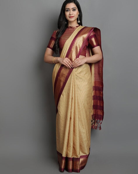 Beige Red Banarasi Semi Silk Saree Get Extra 10% Discount on All Prepa –  Dailybuyys