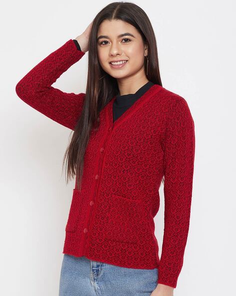 Red wool hot sale cardigan womens