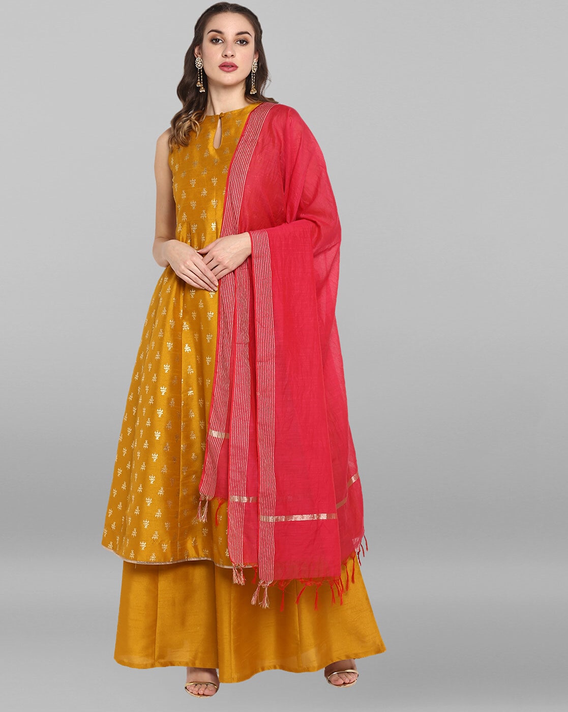 Buy Paulmi and Harsh Yellow Georgette Geometric Print Anarkali With Dupatta  Online  Aza Fashions