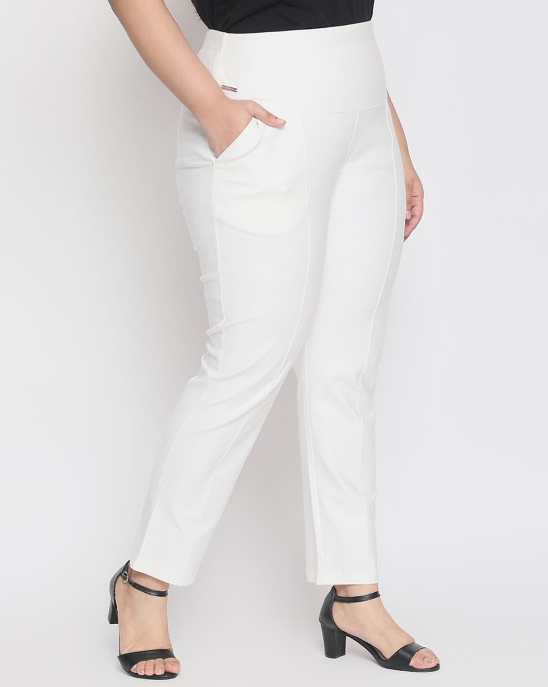 Buy White Cotton Flax Women Trousers Online - Aurelia