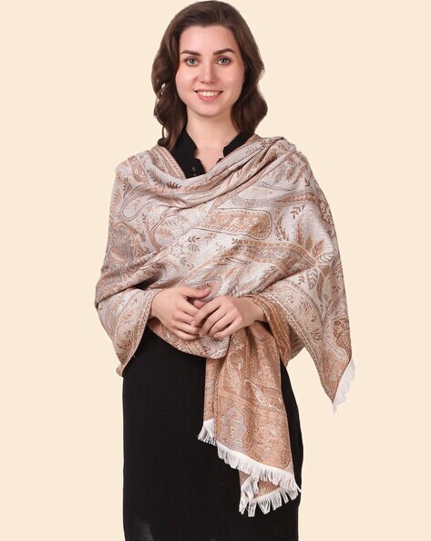 Women Paisley Print Stole with Fringes Price in India