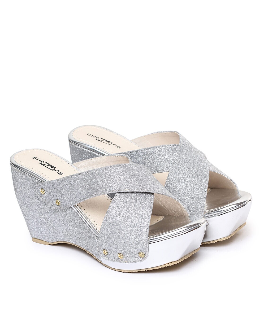 Silver low best sale wedge shoes