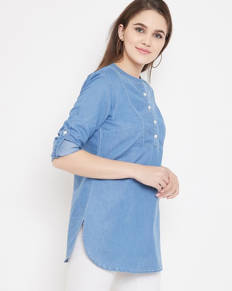 new directions | Tops | Ladies Xlarge New Directions Denim Tunic Shirt  Bouse 34 Length Sleeves | Poshmark