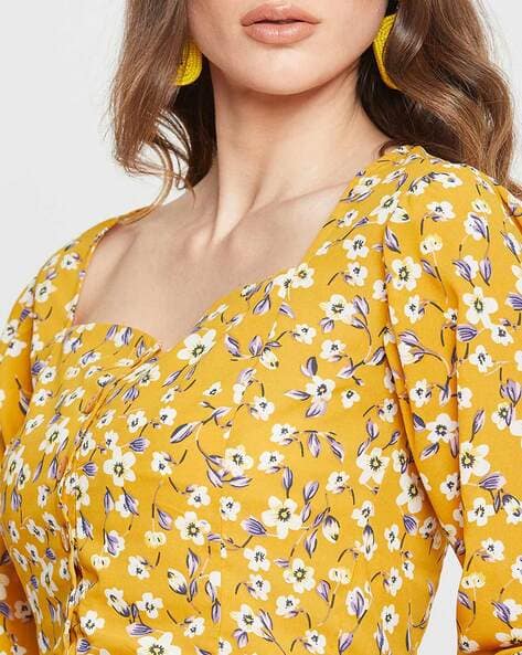 womens yellow floral tops