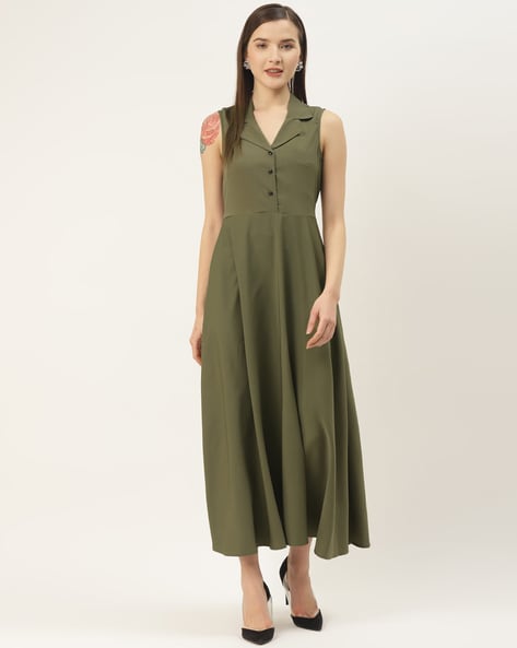 Woven Chiffon Dobby Aline Dress in Light Olive Green : TZD21