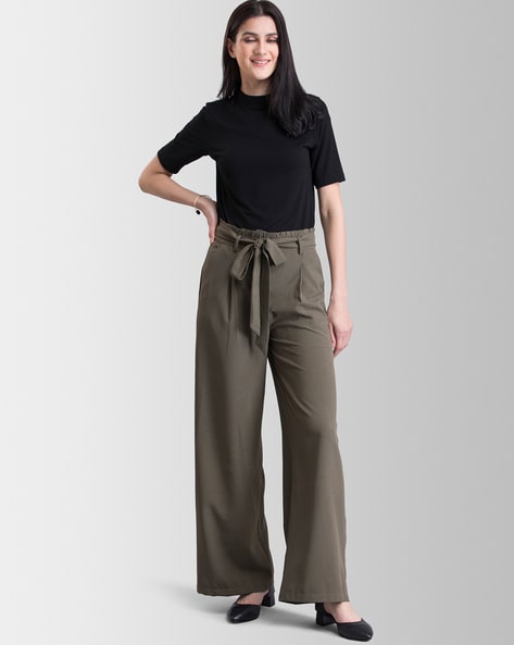 Buy Fuchsia Linen Straight Fit Trousers Online | FableStreet
