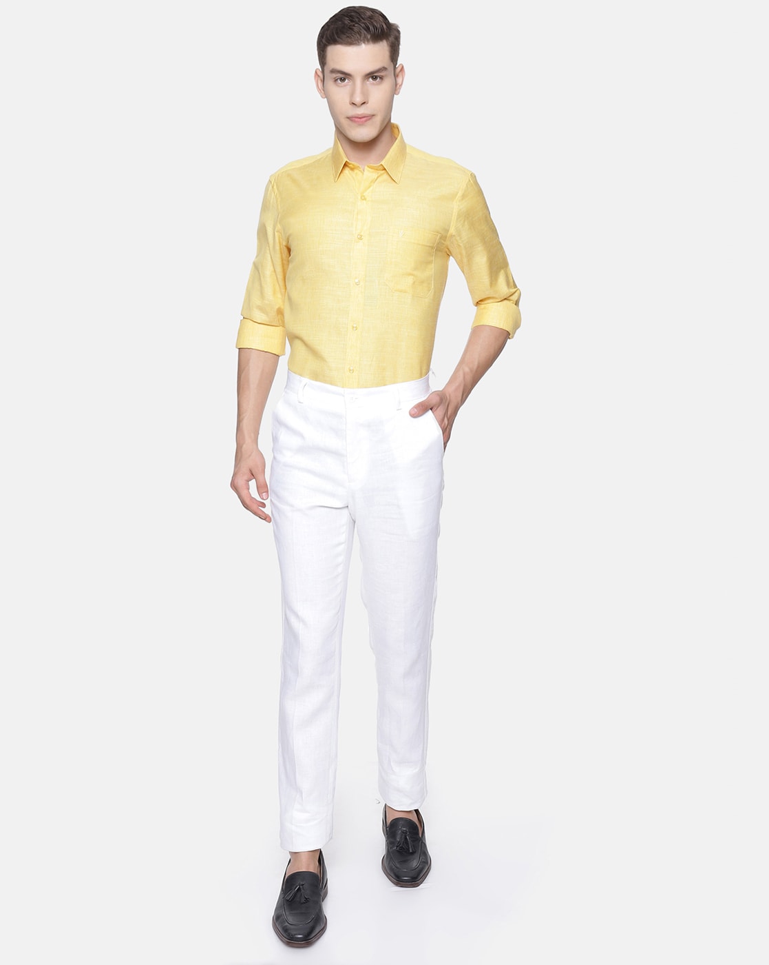 Sojanya (Since 1958), Men's Cotton Lemon Yellow Classic Formal Shirt