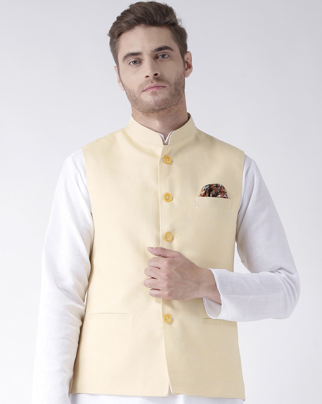 Buy Hangup Men Gold-Coloured Printed Nehru Jacket - Nehru Jackets for Men  8932765 | Myntra