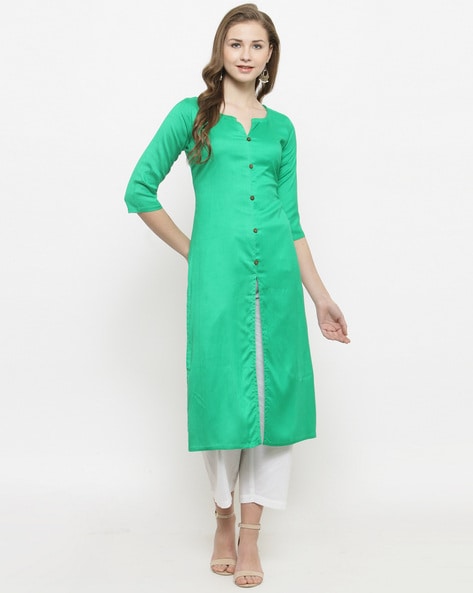Buy Off White Button-Down Pleated Cotton Kurti Online - RK India Store View