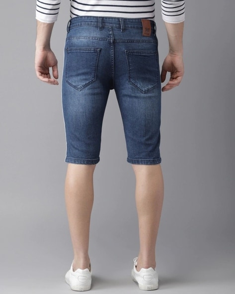 Mid-Wash Distressed Denim Shorts