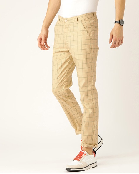 Men's Fashion Casual Check Plaid Trousers Elastic Waist - Temu