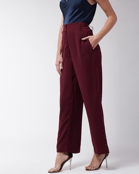 Athena Women Burgundy Regular Fit Solid Formal Trousers – Athena Lifestyle