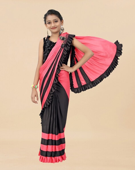 Buy Kids Clothing By VNB Embellished Bollywood Lycra Blend Maroon Sarees  Online @ Best Price In India | Flipkart.com