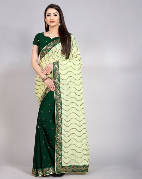 Shop the Hottest Cream Colour Saree with Contrast Blouse Online Now