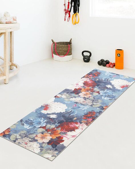 Floral Print Yoga Mat - Blue