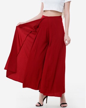 RATAN Women's Georgette Flared Freesize Sharara Palazzo Pant with