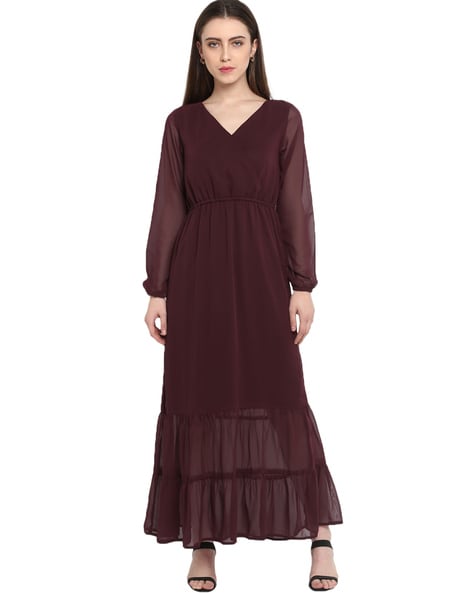 Burgundy Long Sleeve Homecoming Dresses V Neck SD1114 – Viniodress