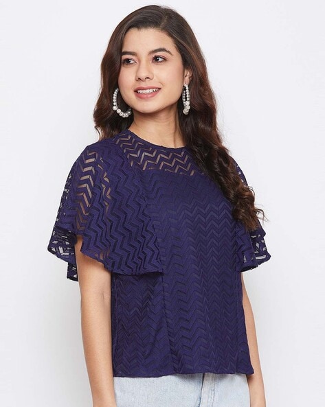 Lace Pattern Top with Bell Sleeves