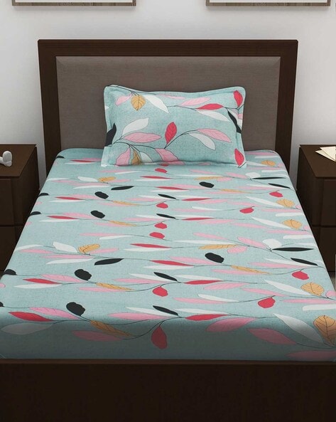 100% Cotton 208TC Checked Single Bed Sheet with 1 Pillow Covers