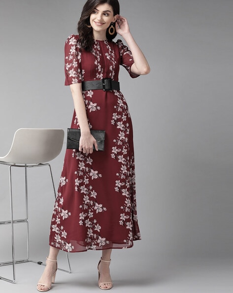 Shiv Retail Women Fit and Flare Maroon Dress - Buy Shiv Retail Women Fit  and Flare Maroon Dress Online at Best Prices in India | Flipkart.com