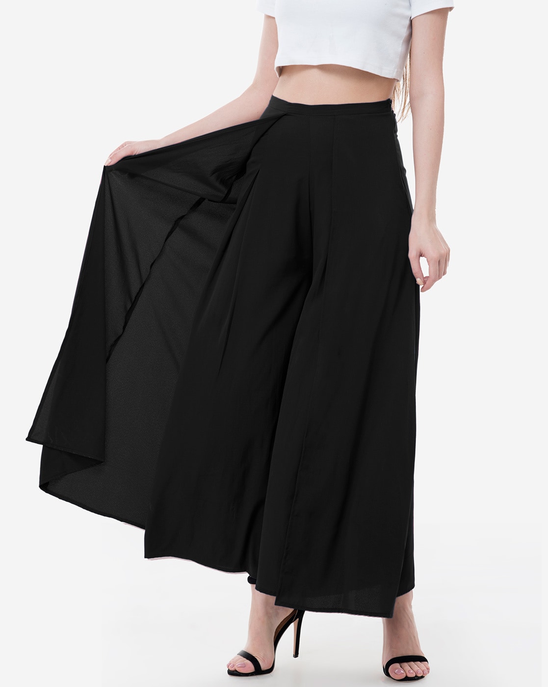 Newmarketkart -buy ZAPS Black Cotton Solid Palazzo Pants With Side Pocket  (11711) at newmarketkart.com