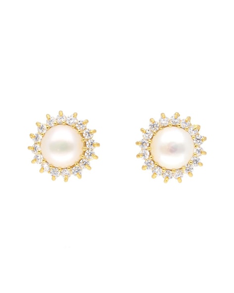 9ct White Gold Pearl  Diamond Drop Earrings  Buy Online  Free and Fast  UK Insured Delivery