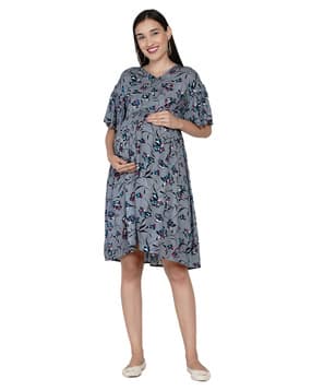 Printed Fit & Flare Maternity Dress-image-29