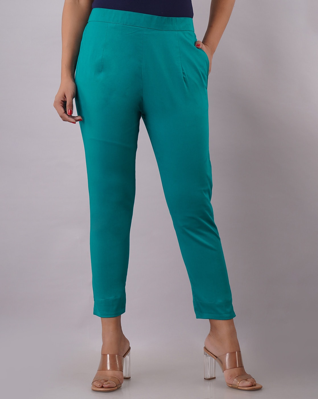 Buy W Solid Cotton Regular Fit Women's Casual Straight Pants | Shoppers Stop