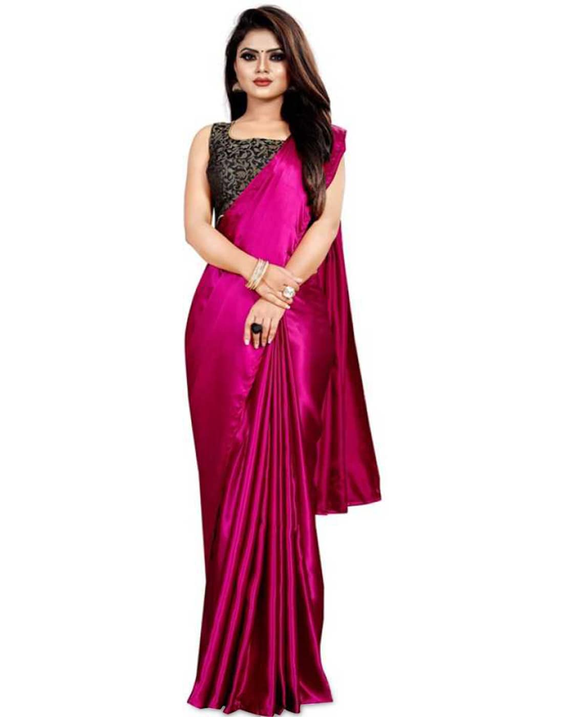 Buy Nxika Solid/Plain Bollywood Silk Blend Magenta Sarees Online @ Best  Price In India | Flipkart.com