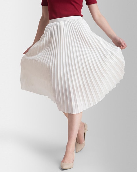 JWZUY Women's Midi Skirts Solid Elastic Waist Flare Tiered Long A-Line Skirt  Casual Beach Skirts White L - Walmart.com