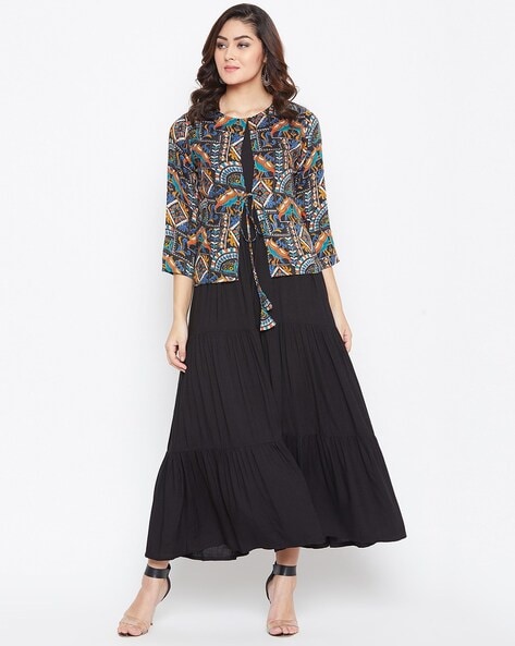 Buy Fabindia Black & Blue Cotton Printed A-Line Dress With Jacket for Women  Online @ Tata CLiQ