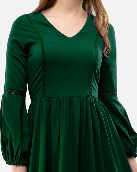Crepe Women Fit & Flare Dark Green Midi Dress, Size: Medium at Rs 250/piece  in New Delhi