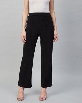 Buy COVER STORY Black Solid Slim Fit Cotton Poly Spandex Womens Formal  Trousers  Shoppers Stop