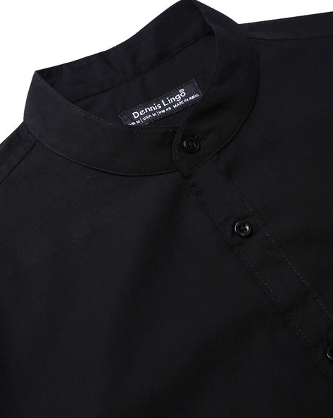 Extra Slim Fit: Shirt with a stand-up collar Black Woven