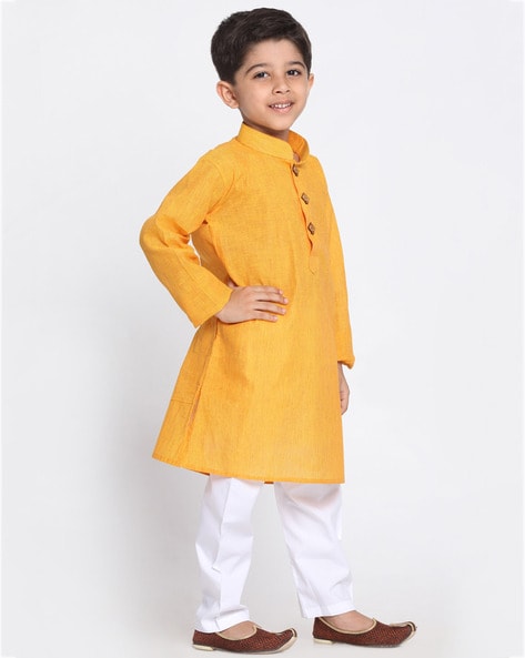 Stylish Printed yellow kurta with White Pants Kurta Sets