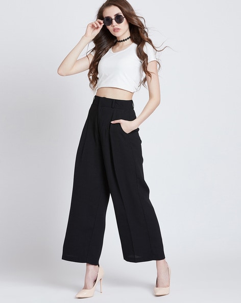 Wide trousers  BlackWhite striped  Ladies  HM IN