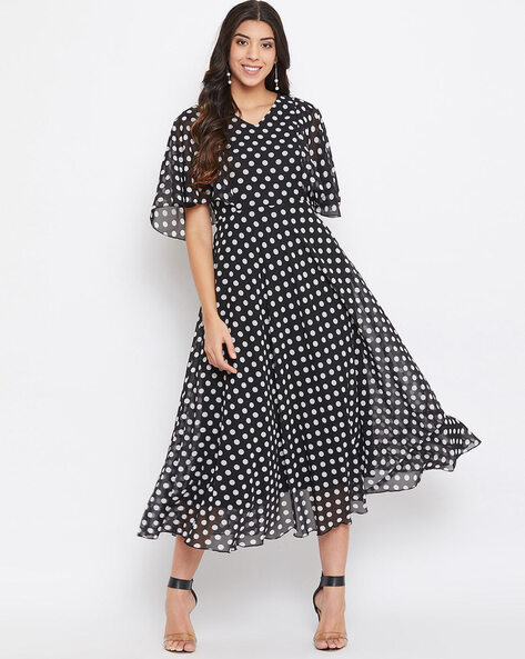 Rayon Printed Stylish Polka Dot Dress