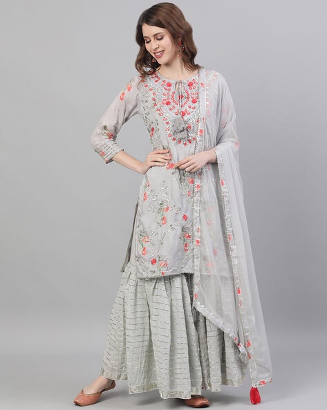 Simple And Elegant Georgette White Sharara Dress For Girls – Kaleendi