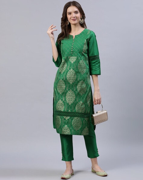 Jaipur Kurti House Cotton Printed Top with Pants Co-Ord Set for Women Green  Design 2, Green, Medium : Amazon.sg: Fashion