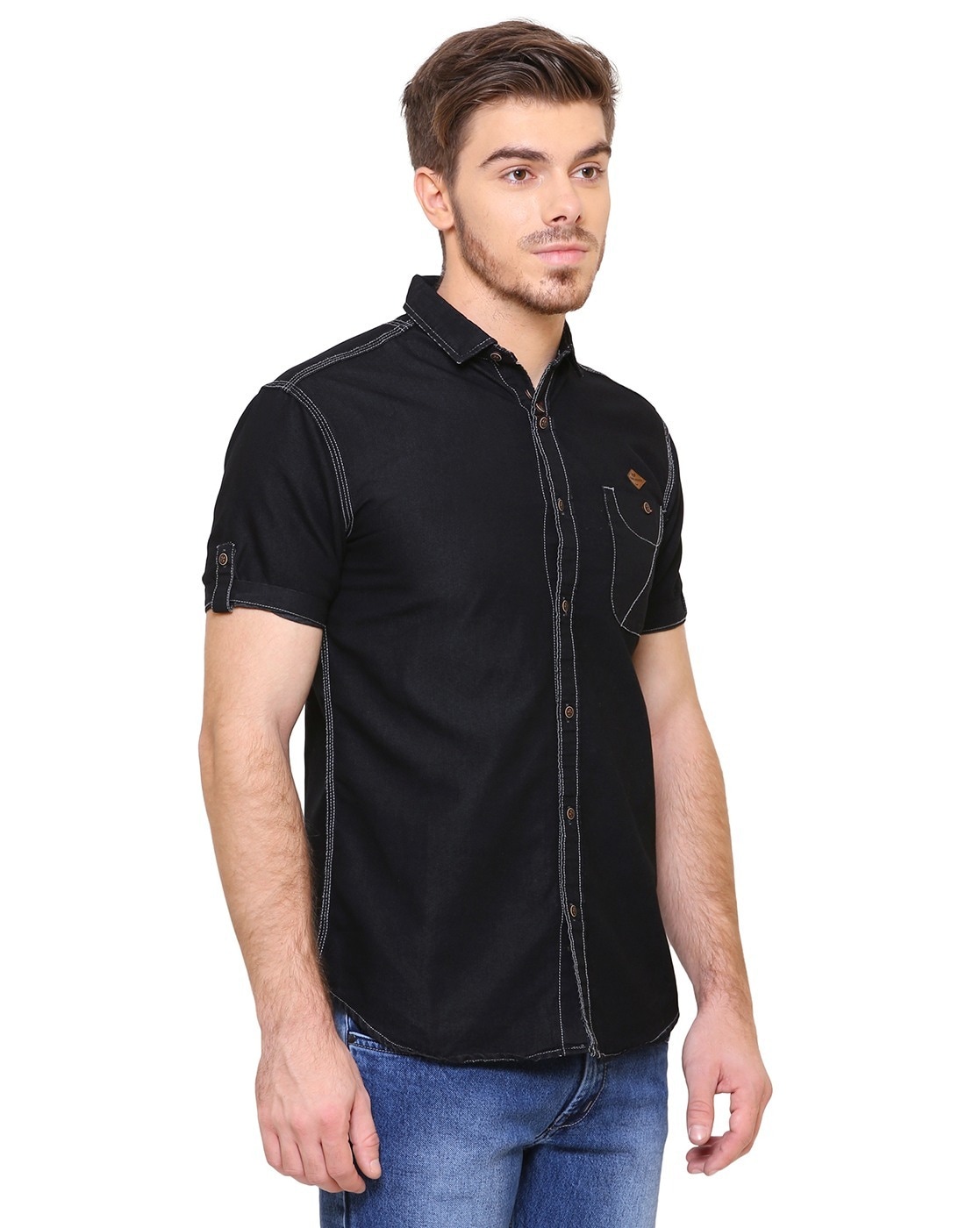 Kuons Avenue Men's Black Half Sleeve Denim Shirt