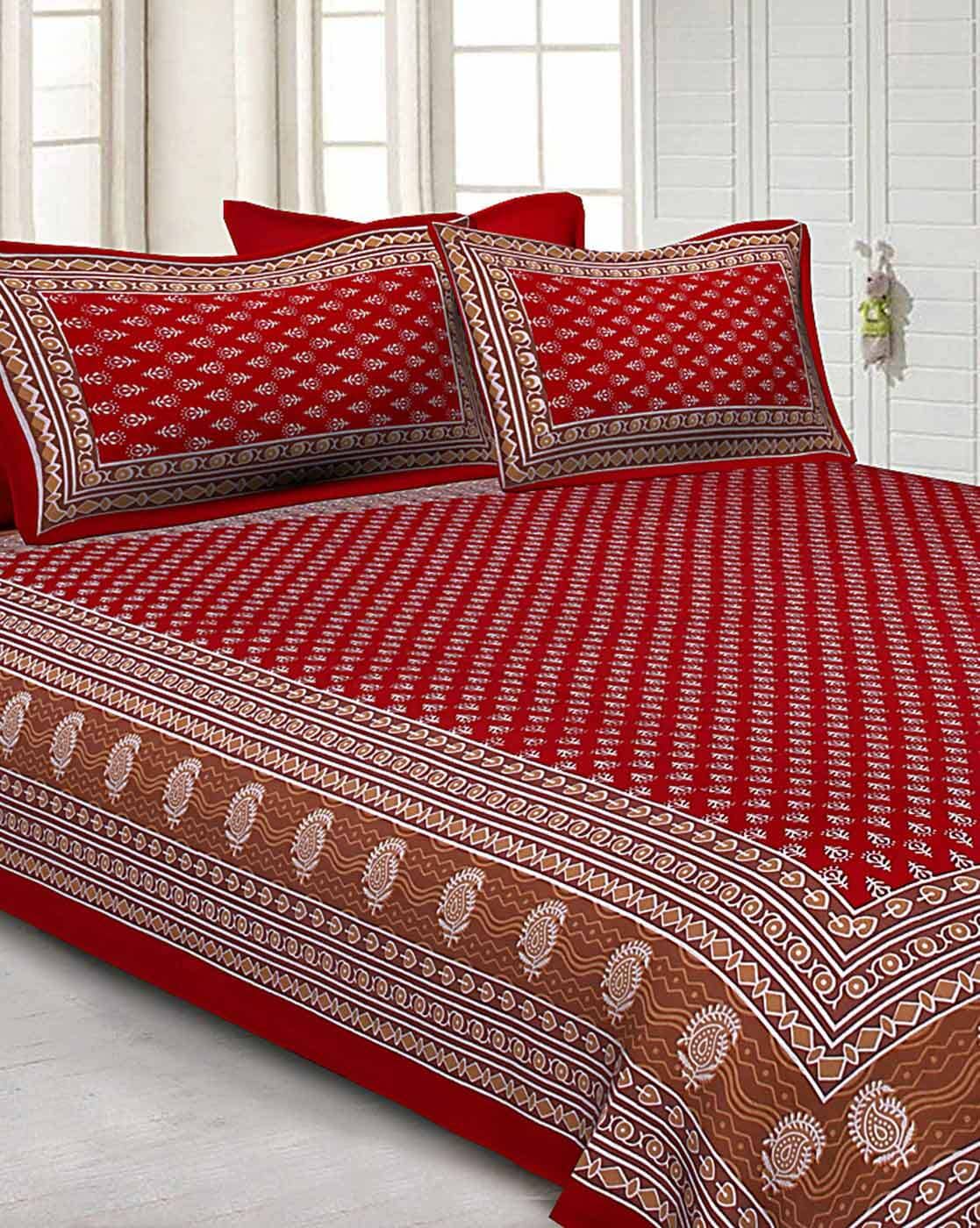 Buy Red Bedsheets for Home & Kitchen by Jaipur Fabric Online ...