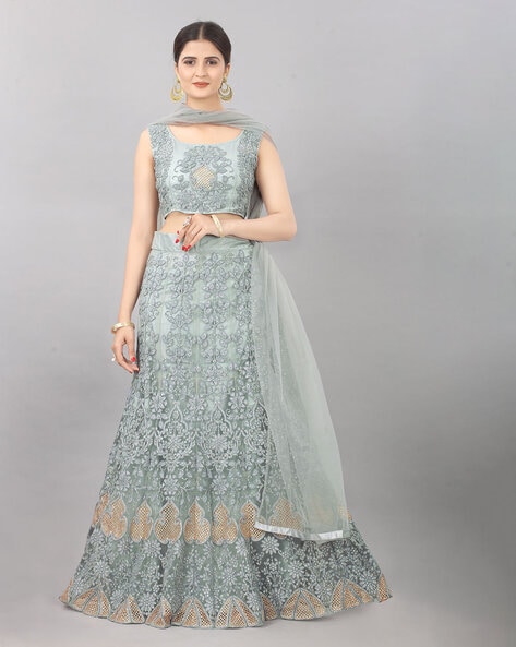 Buy Designer Sarees, Salwar Kameez, Kurtis & Tunic and Lehenga Choli.Well  Formed Gray Lehenga Choli