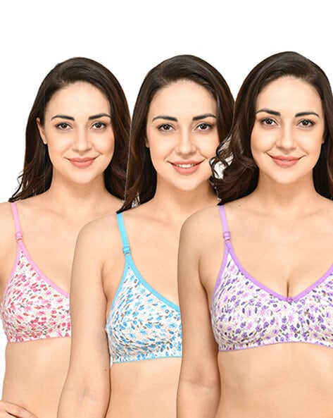 Pack of 3 Floral Print Non-Padded Bra