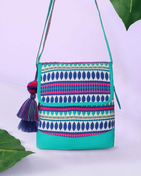 Anekaant Beige, Blue Sling Bag Tribal Beige & Aqua - Price in India |  Flipkart.com