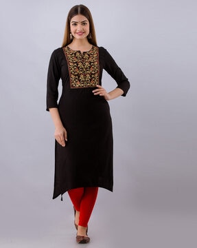 Black and red rayon kurta with embroidery 