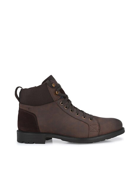 Combat boots man heel 1 cm brown leather | Barca Stores