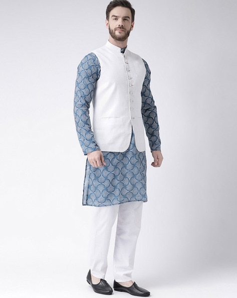 Light Sky Blue Jacket Kurta With Thread Work